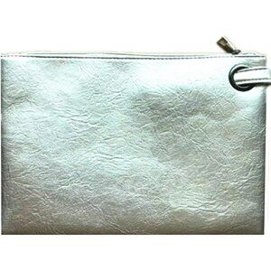 Women's Silver Leather Zipper Trendy Designer Wristlet Elegant Wedding Clutch